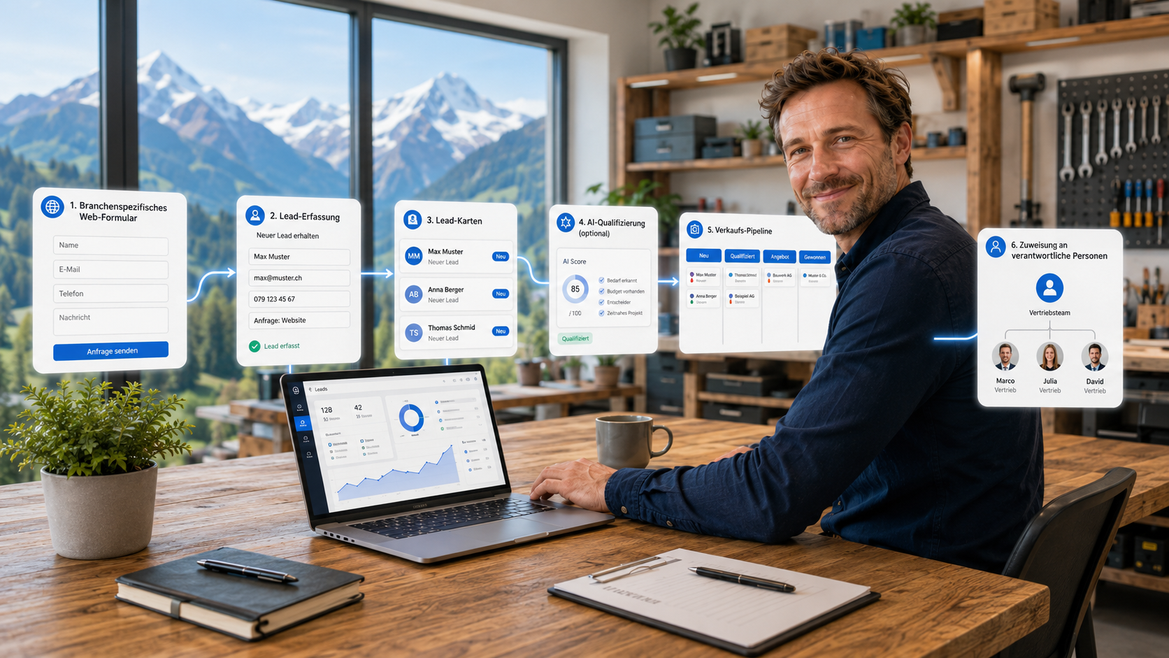 CRM und Lead-System für KMU-Websites mit Kontaktformular, Lead-Erfassung und KI-Qualifikation