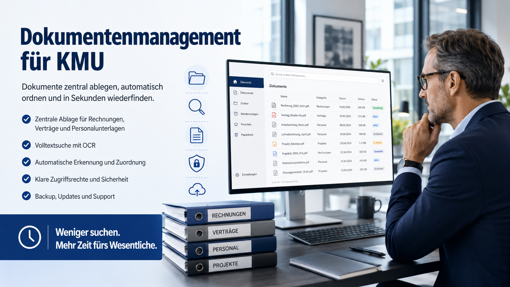 Digitales Dokumentenmanagement für KMU mit zentraler Ablage, Suche und strukturiertem Dokumentenarchiv